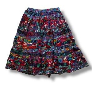 Westbound Tiered Midi Skirt Size XL Gypsy Dark Floral Mixed Print Boho Artsy